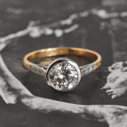 Round Cut Bezel Set Lab Grown Engagement Ring Gold Two Tone Wedding Ring
