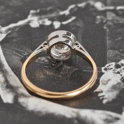 Round Cut Bezel Set Lab Grown Engagement Ring Gold Two Tone Wedding Ring