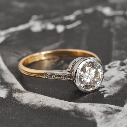 Round Cut Bezel Set Lab Grown Engagement Ring Gold Two Tone Wedding Ring