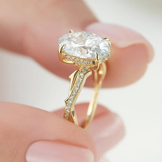 Oval Cut Moissanite Diamond Engagement Ring Gold Vintage Inspired Ring