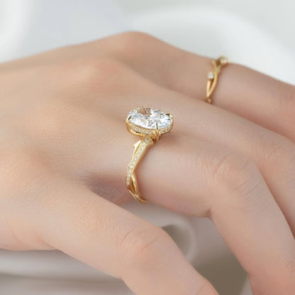 Oval Cut Moissanite Diamond Engagement Ring Gold Vintage Inspired Ring