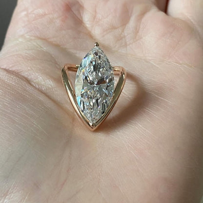 Marquise Cut Lab Grown Engagement Ring Curve Band Gold Wedding Ring