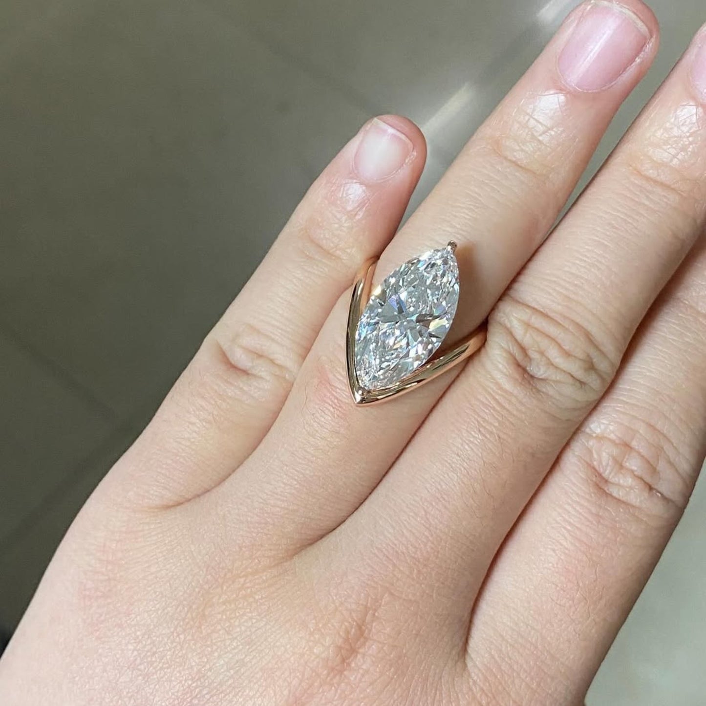 marquise cut lab grown engagement ring curve band gold wedding ring