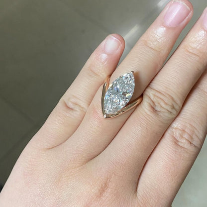 Marquise Cut Lab Grown Engagement Ring Curve Band Gold Wedding Ring