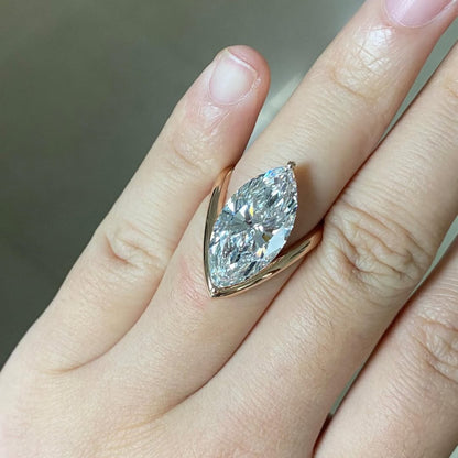 Marquise Cut Lab Grown Engagement Ring Curve Band Gold Wedding Ring