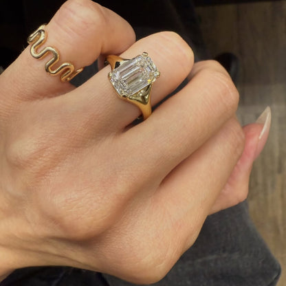 Emerald Cut Moissanite Engagement Ring Unique Solitaire Gold Wedding Ring