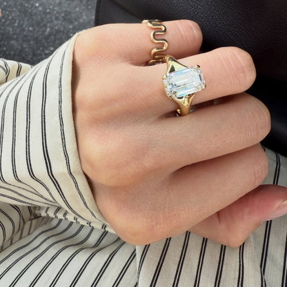 Emerald Cut Moissanite Engagement Ring Unique Solitaire Gold Wedding Ring