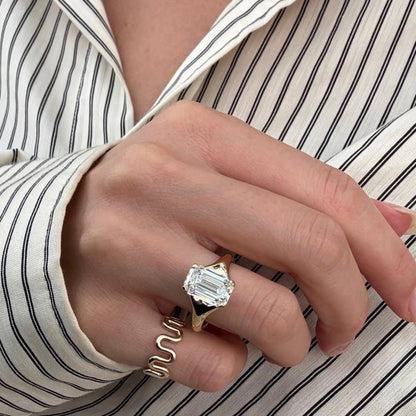 Emerald Cut Moissanite Engagement Ring Unique Solitaire Gold Wedding Ring