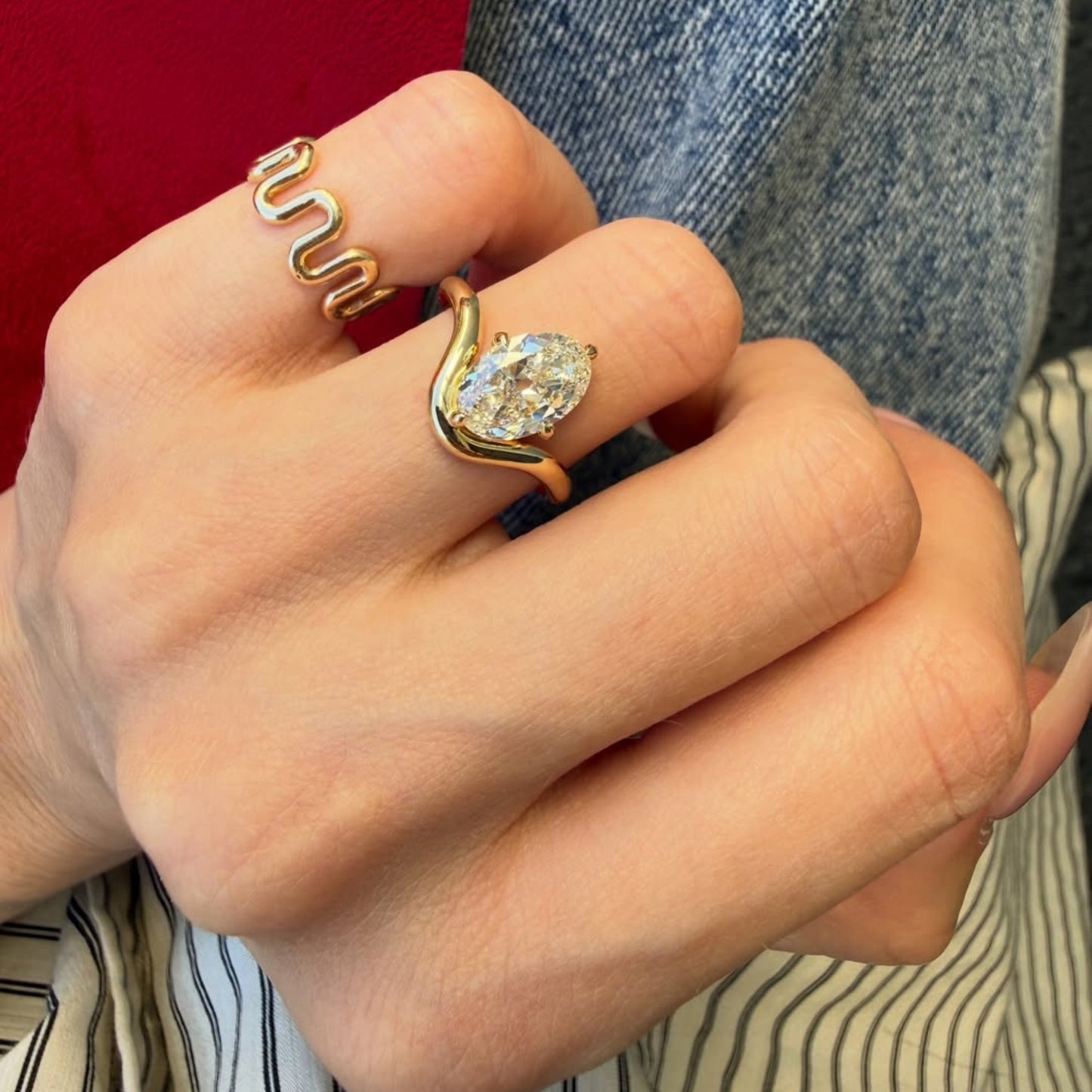 oval cut moissanite engagement ring curve band solitaire wedding ring