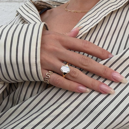 Emerald Cut Moissanite Engagement Ring Unique Solitaire Gold Wedding Ring