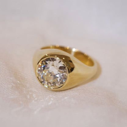 Round Bezel Set Engagement Ring Gold Moissanite Solitaire Wedding Ring