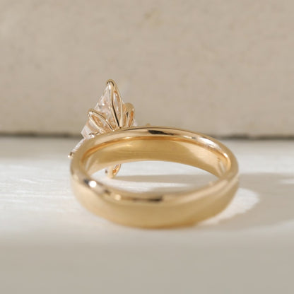 Lozenge Cut Moissanite Engagement Three Stone Ring Tulip Set Gold Wedding Ring