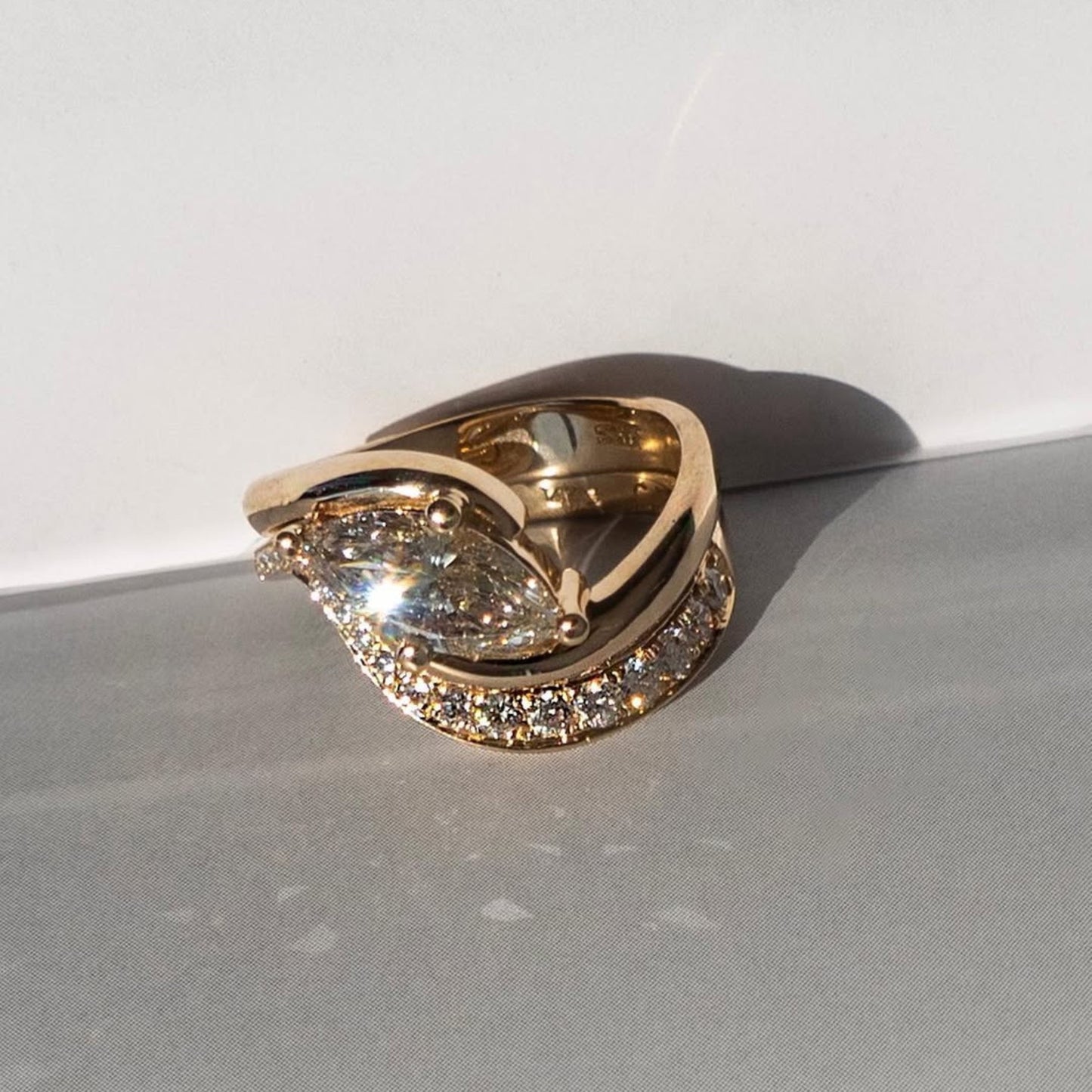 marquise east west moissanite engagement ring set gold wedding bridal set