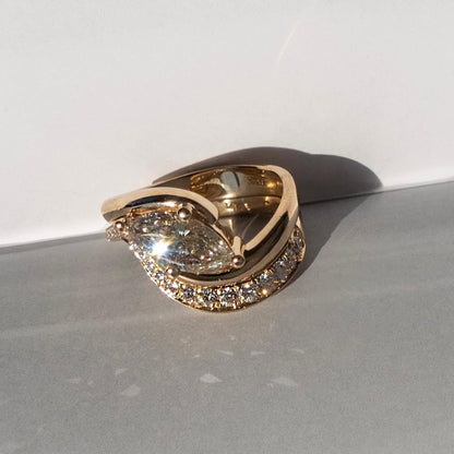 Marquise East West Moissanite Engagement Ring Set Gold Wedding Bridal Set