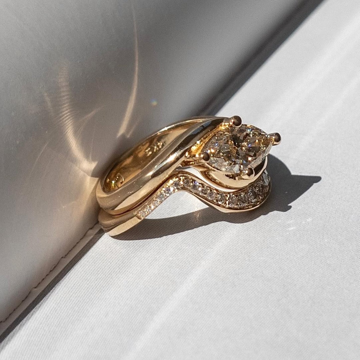 marquise east west moissanite engagement ring set gold wedding bridal set