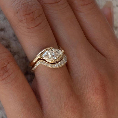 Marquise East West Moissanite Engagement Ring Set Gold Wedding Bridal Set