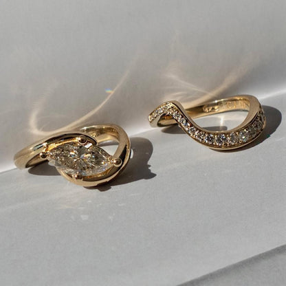 Marquise East West Moissanite Engagement Ring Set Gold Wedding Bridal Set