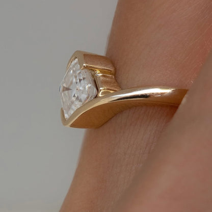 Asscher Cut Lab Grown Engagement Ring Half Bezel East West Wedding Ring