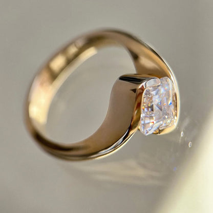 Asscher Cut Lab Grown Engagement Ring Half Bezel East West Wedding Ring