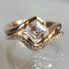 Asscher Lab Grown Engagement Ring Set East West Half Bezel Wedding Bridal Set