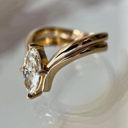 2.00 CT Marquise Cut Moissanite Engagement Ring Set Curve Band Wedding Bridal Set