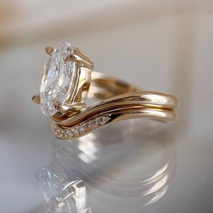 3.00 CT Oval Cut Moissanite  Engagement Bridal Set Curve Band Wedding Ring Set