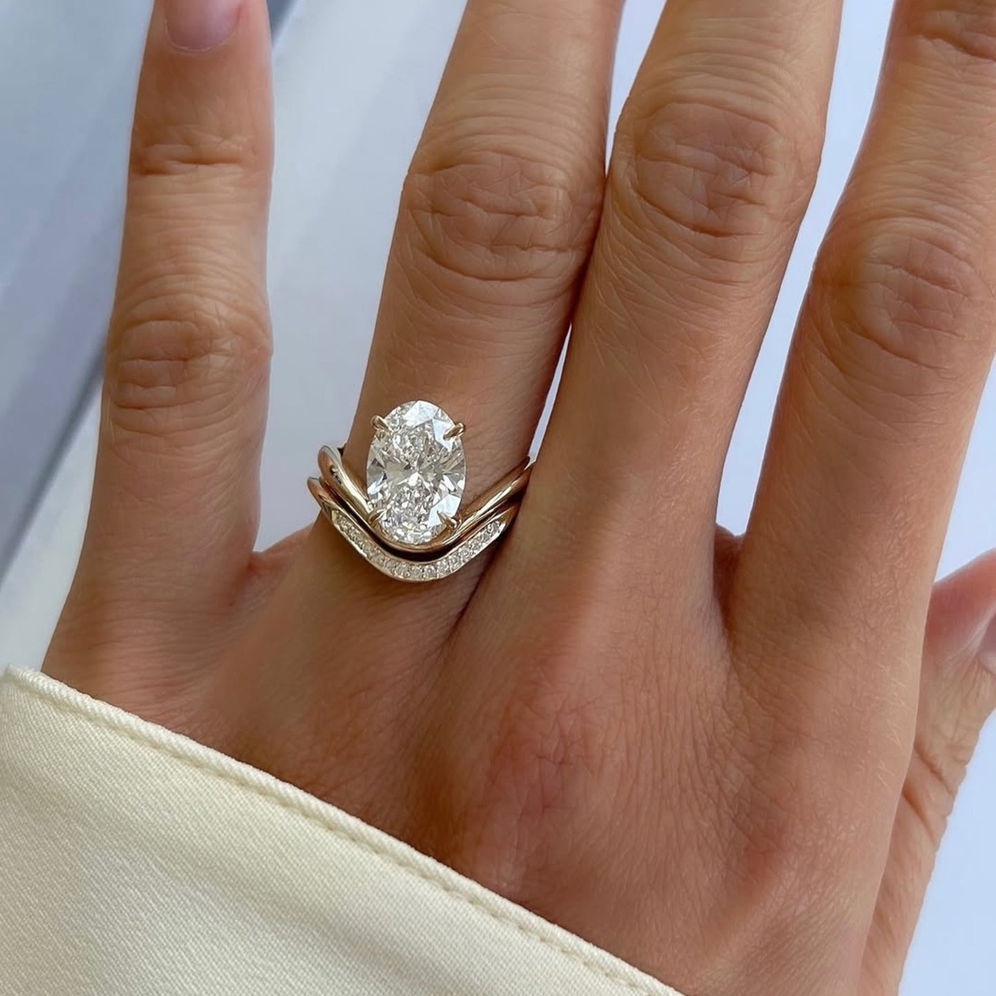 3.00 ct oval cut moissanite  engagement bridal set curve band wedding ring set