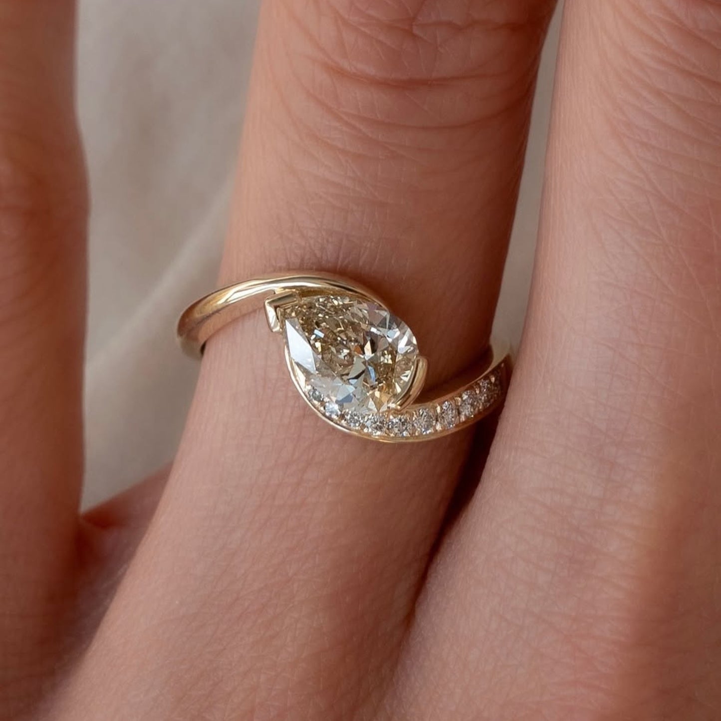 1.50 ct light brown pear moissanite engagement ring v prong east west wedding ring