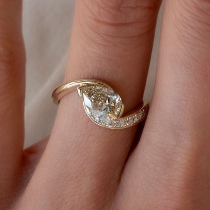 1.50 CT Light Brown Pear Moissanite Engagement Ring V Prong East West Wedding Ring