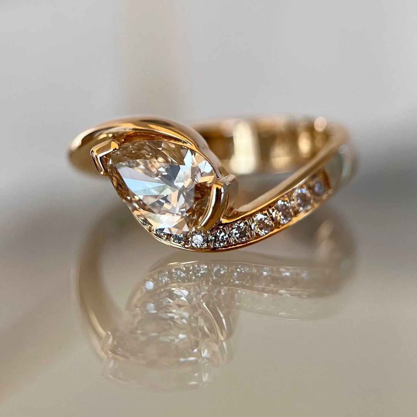 1.50 ct light brown pear moissanite engagement ring v prong east west wedding ring