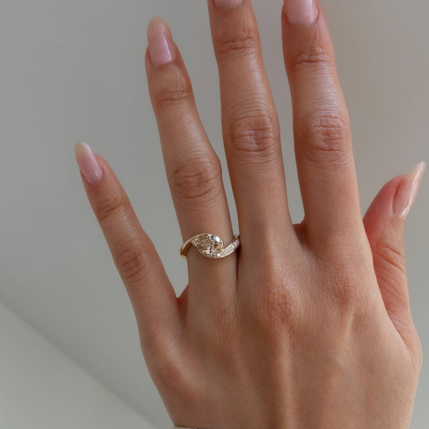 light brown pear lab grown engagement ring v prong east west wedding ring