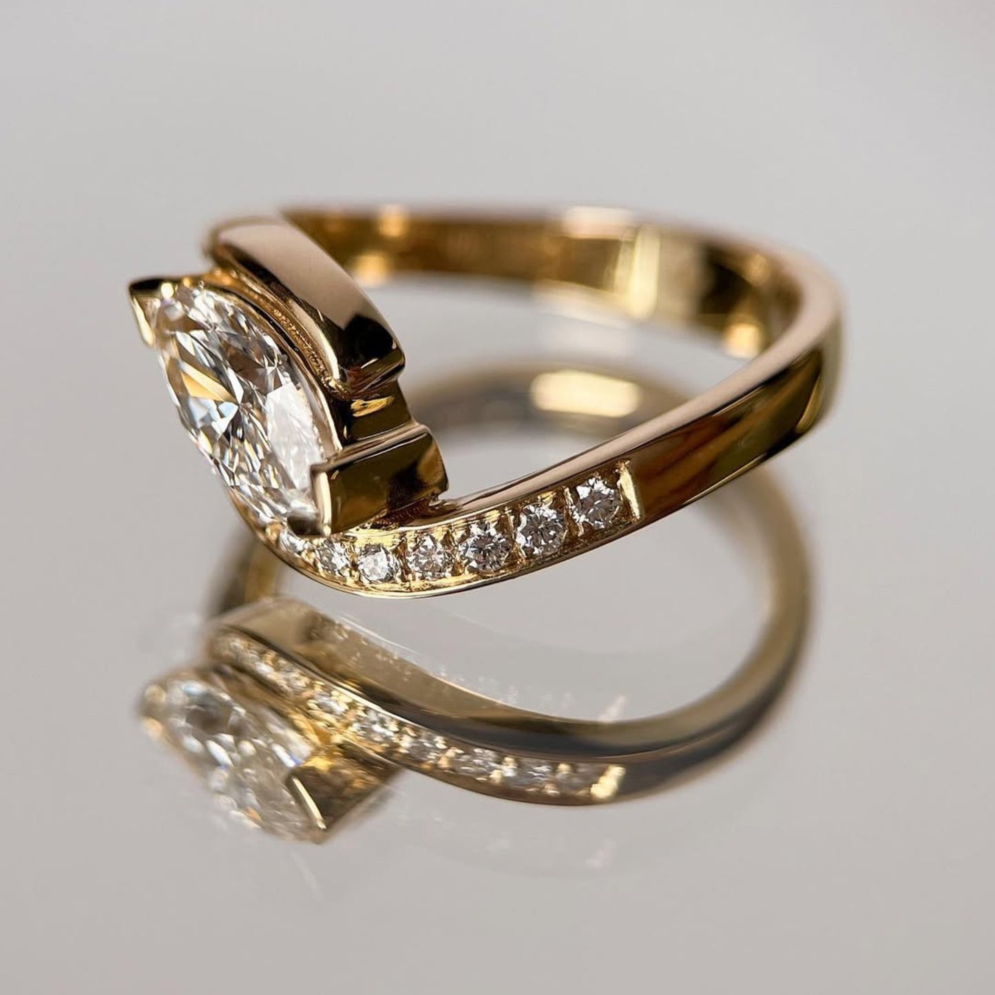 east west marquise lab grown engagement ring v prong wedding ring