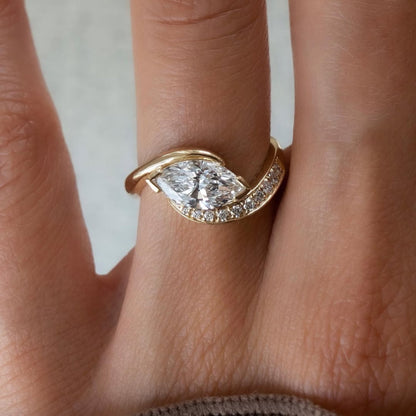 East West Marquise Lab Grown Engagement Ring V Prong Wedding Ring