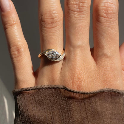 East West Marquise Lab Grown Engagement Ring V Prong Wedding Ring