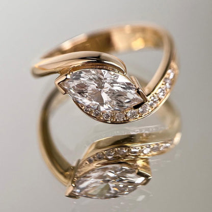 East West Marquise Lab Grown Engagement Ring V Prong Wedding Ring