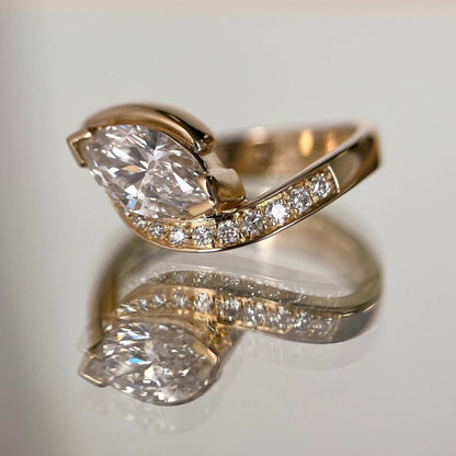 East West Marquise Lab Grown Engagement Ring V Prong Wedding Ring