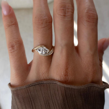 East West Marquise Lab Grown Engagement Ring V Prong Wedding Ring