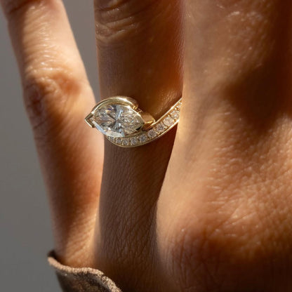 East West Marquise Lab Grown Engagement Ring V Prong Wedding Ring