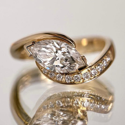 1.50 CT East West Lab Grown Moissanite Engagement Ring V Prong Wedding Ring