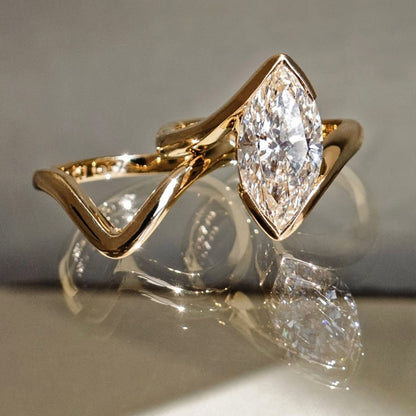 Marquise Lab Grown Engagement Ring Set Unique Style Wedding Bridal Set