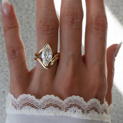 Marquise Lab Grown Engagement Ring Set Unique Style Wedding Bridal Set