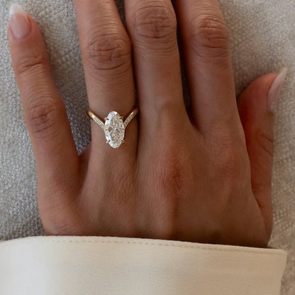 Oval Cut Lab Grown Engagement Ring Curve Band Solid Gold Wedding Ring