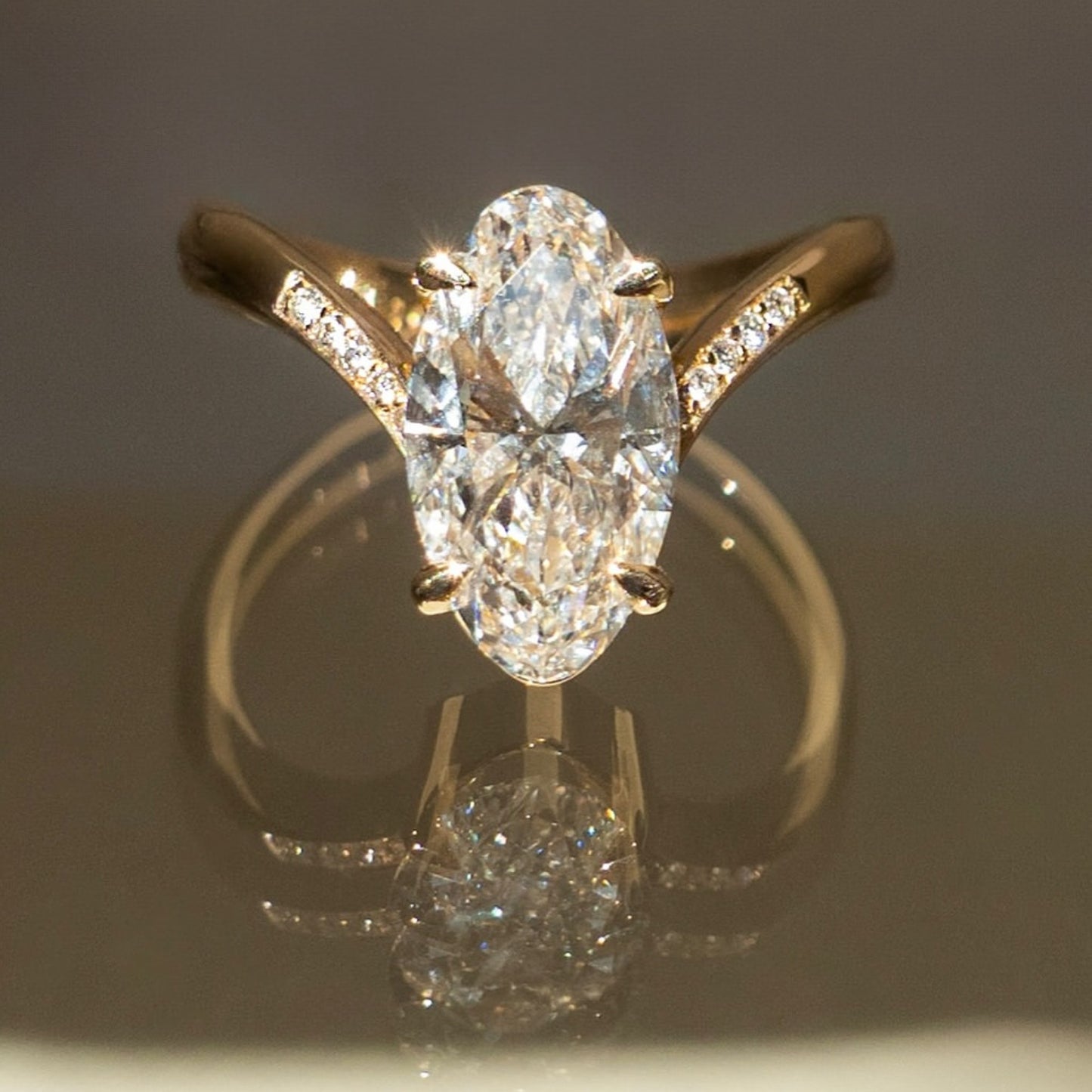 oval cut lab grown engagement ring curve band solid gold wedding ring