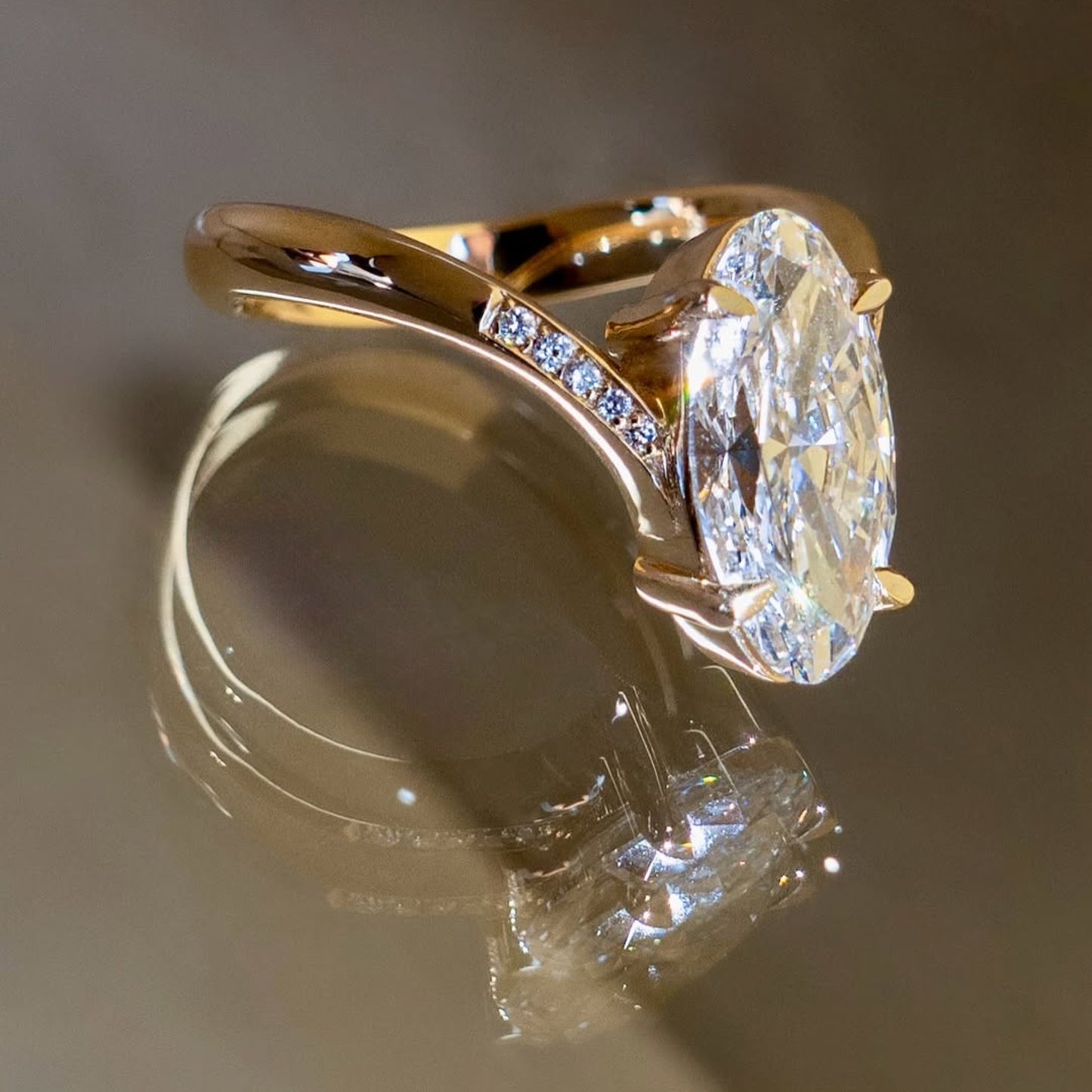 oval cut lab grown engagement ring curve band solid gold wedding ring