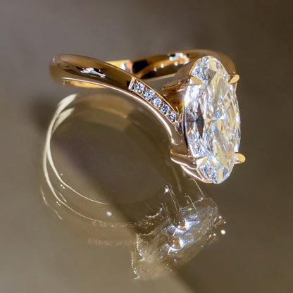 Oval Cut Lab Grown Engagement Ring Curve Band Solid Gold Wedding Ring