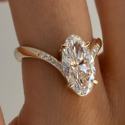 Oval Cut Lab Grown Engagement Ring Curve Band Solid Gold Wedding Ring