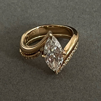 Marquise Lab Grown Engagement Ring Set Solid Gold Wedding Bridal Set