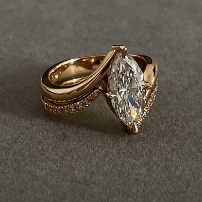 Marquise Lab Grown Engagement Ring Set Solid Gold Wedding Bridal Set