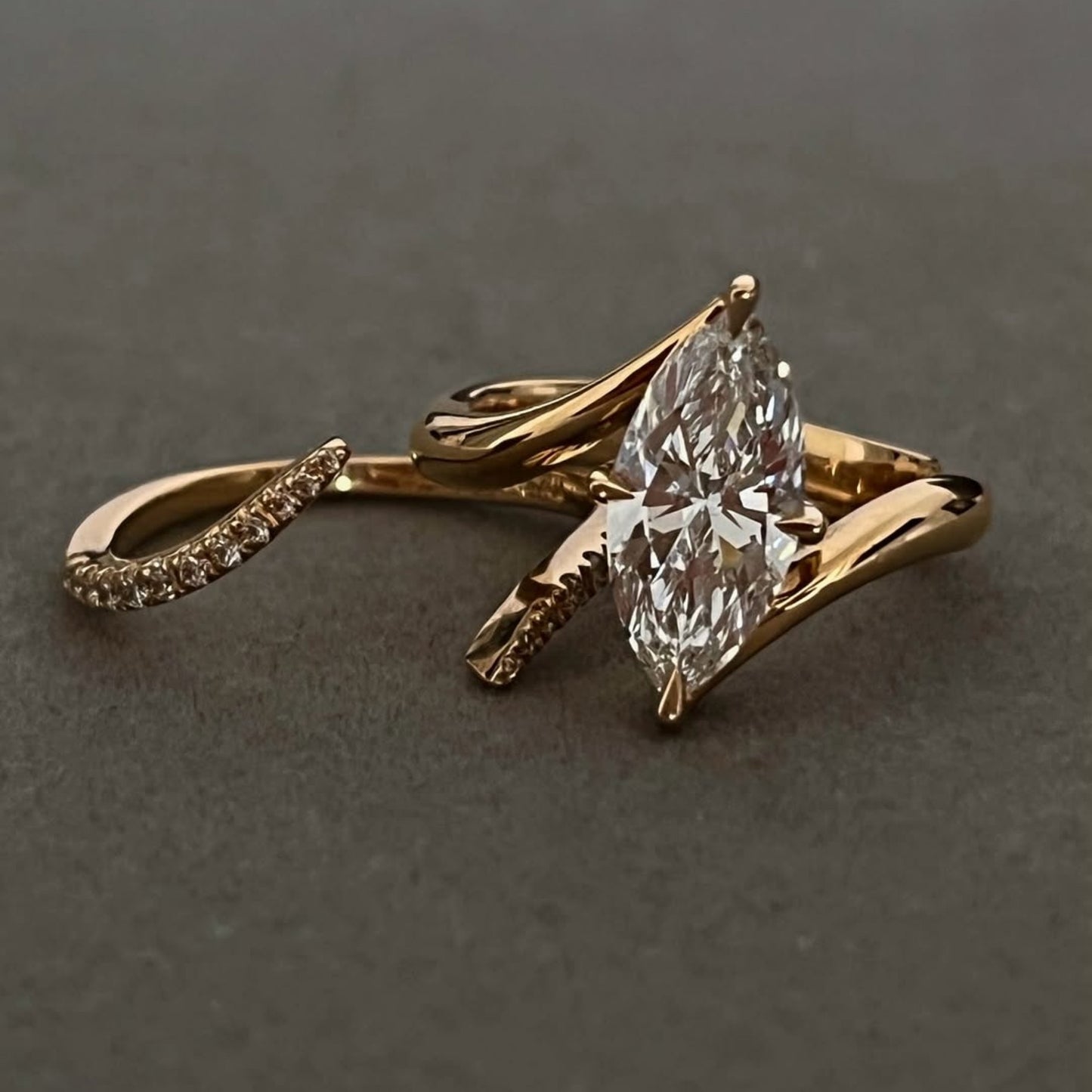 marquise lab grown engagement ring set solid gold wedding bridal set