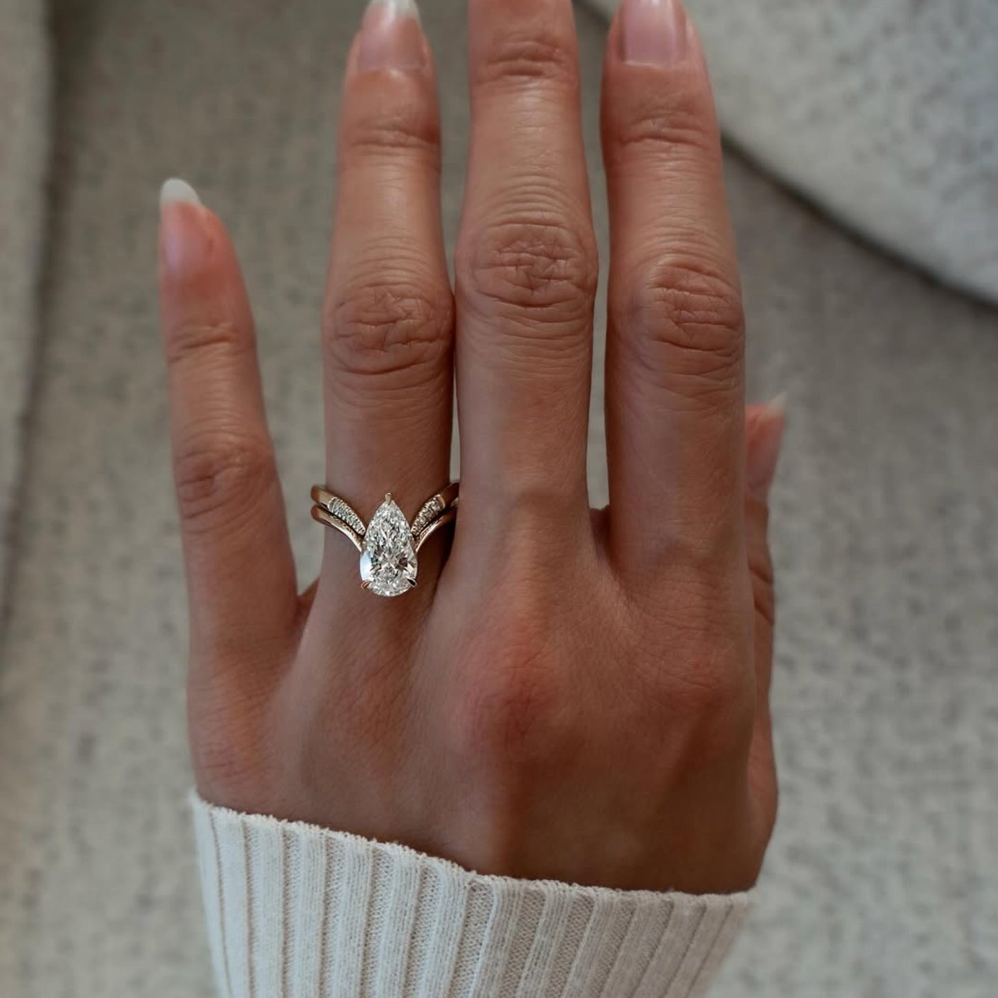 pear cut moissanite engagement ring set curve band gold bridal set